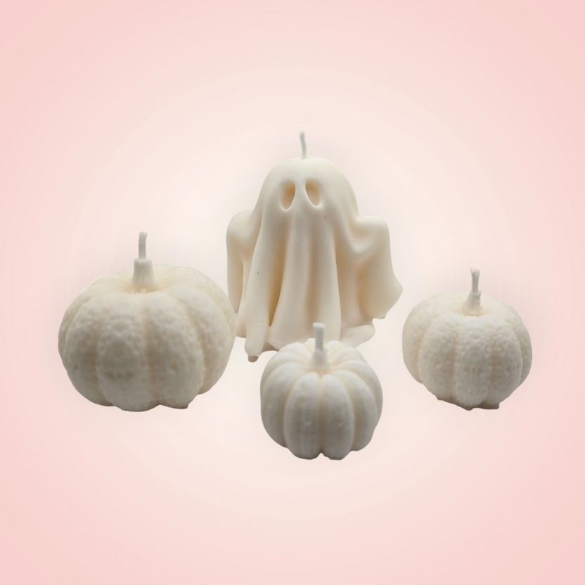 Ghost with 3 Pumpkins comes in a set of 4 candles – Candles Made by Paula