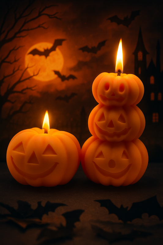 2 pc Halloween Pumpkin Candle Set – 3D Stackable & Single Pumpkin