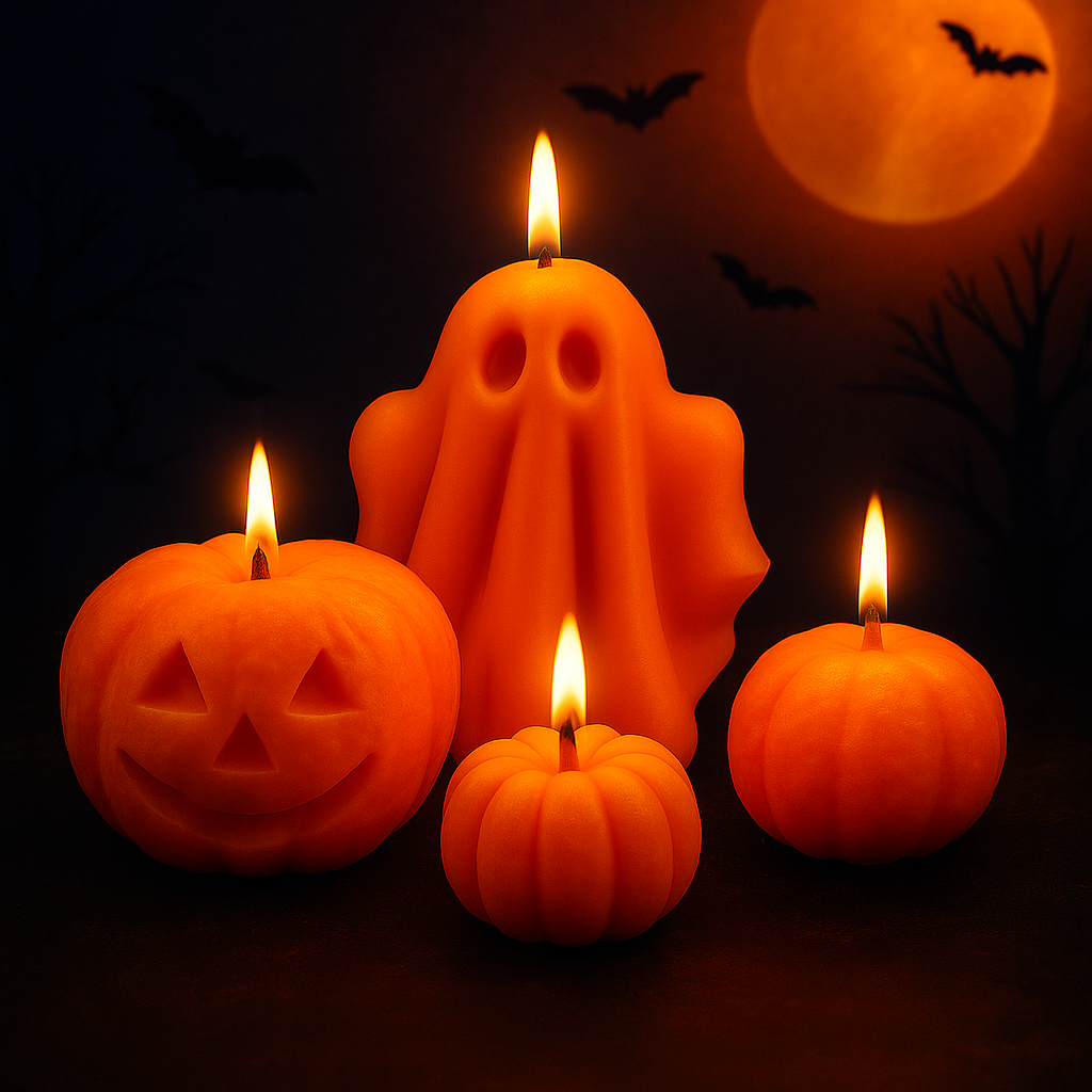 4pc Set Ghost with 3 Pumpkins (small, medium, large)