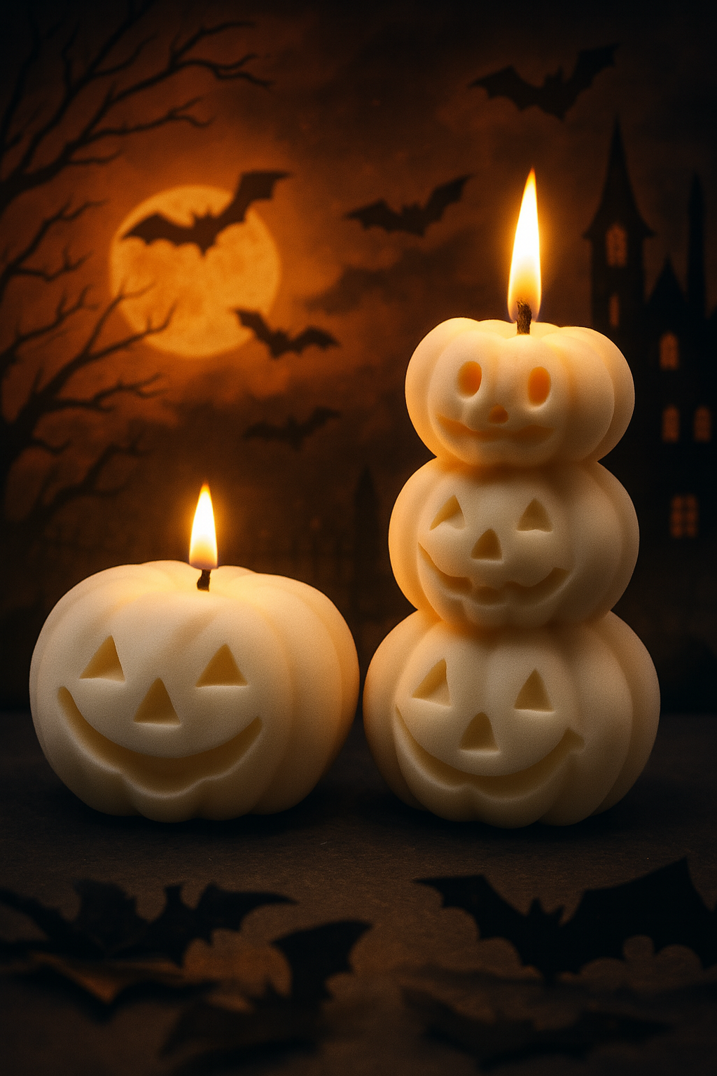 2 pc Halloween Pumpkin Candle Set – 3D Stackable & Single Pumpkin