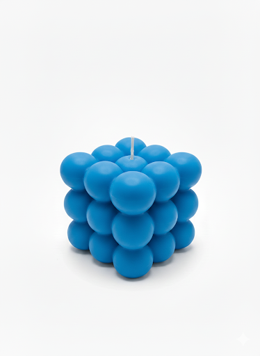 Blue Bubble Cube Candle modern geometric soy wax candle in rich blue hue