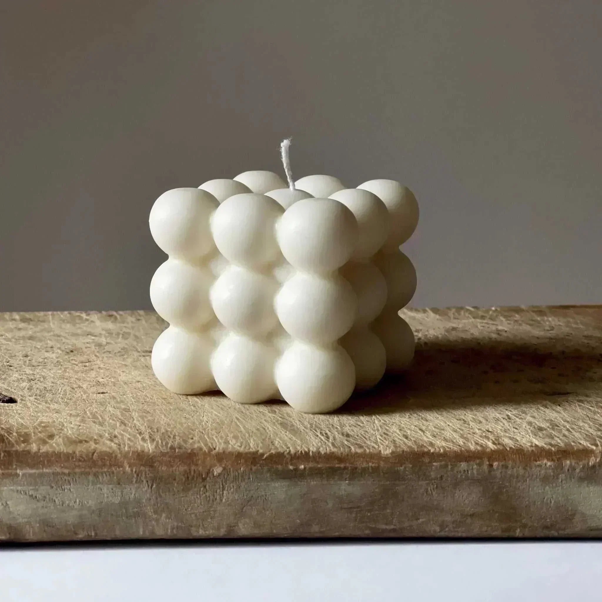 White Bubble Cube Candle with modern geometric bubble design and elegant white finish