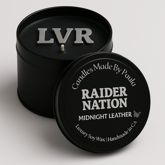 ⚫ Raider Nation - "Midnight Leather" Signature Scent (8 oz Tin)