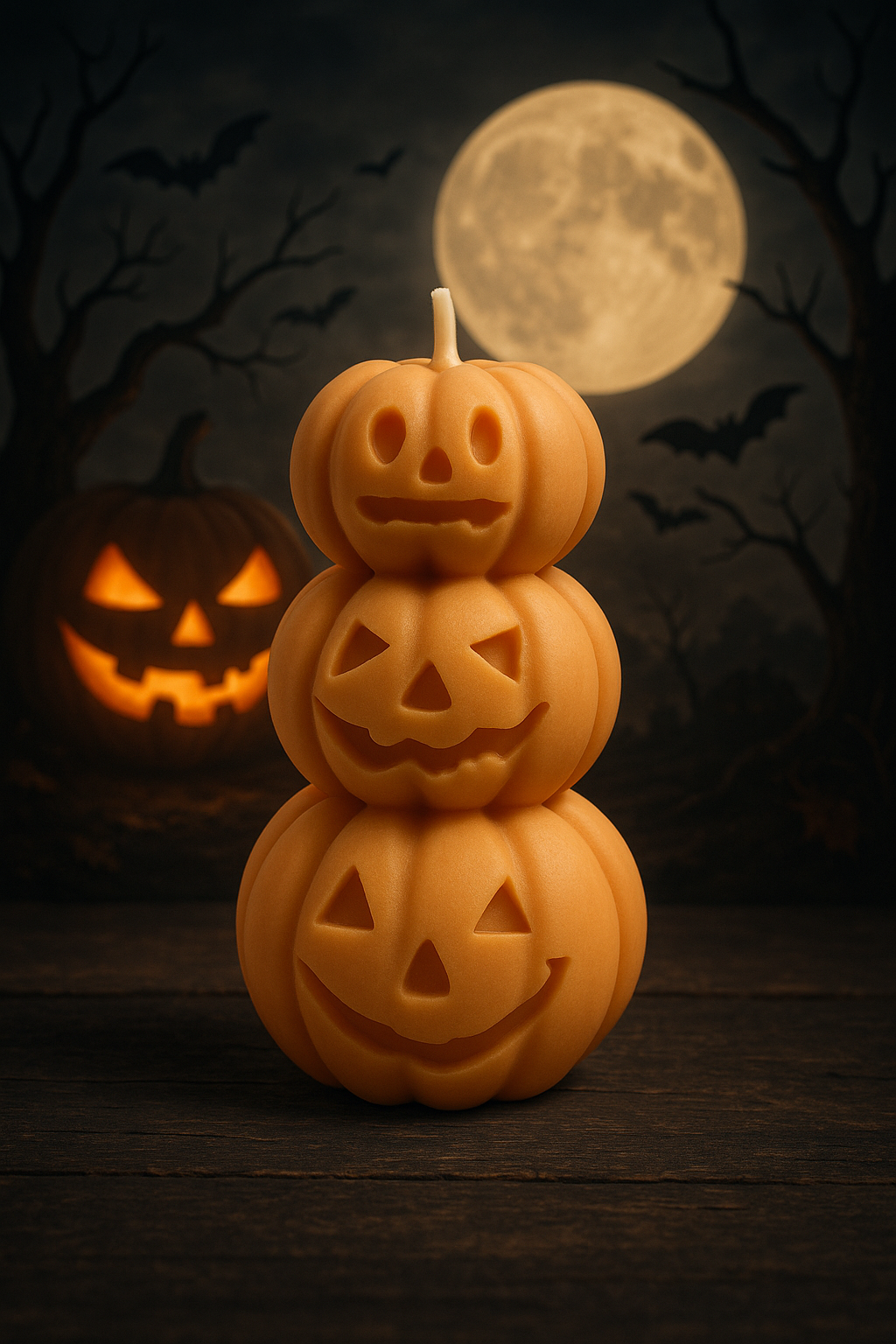 2 pc Halloween Pumpkin Candle Set – 3D Stackable & Single Pumpkin