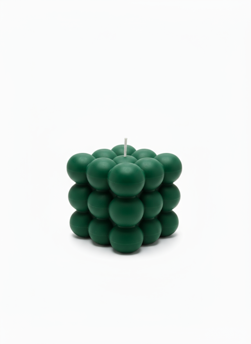 Green Bubble Cube Candle vibrant modern geometric soy wax candle decor