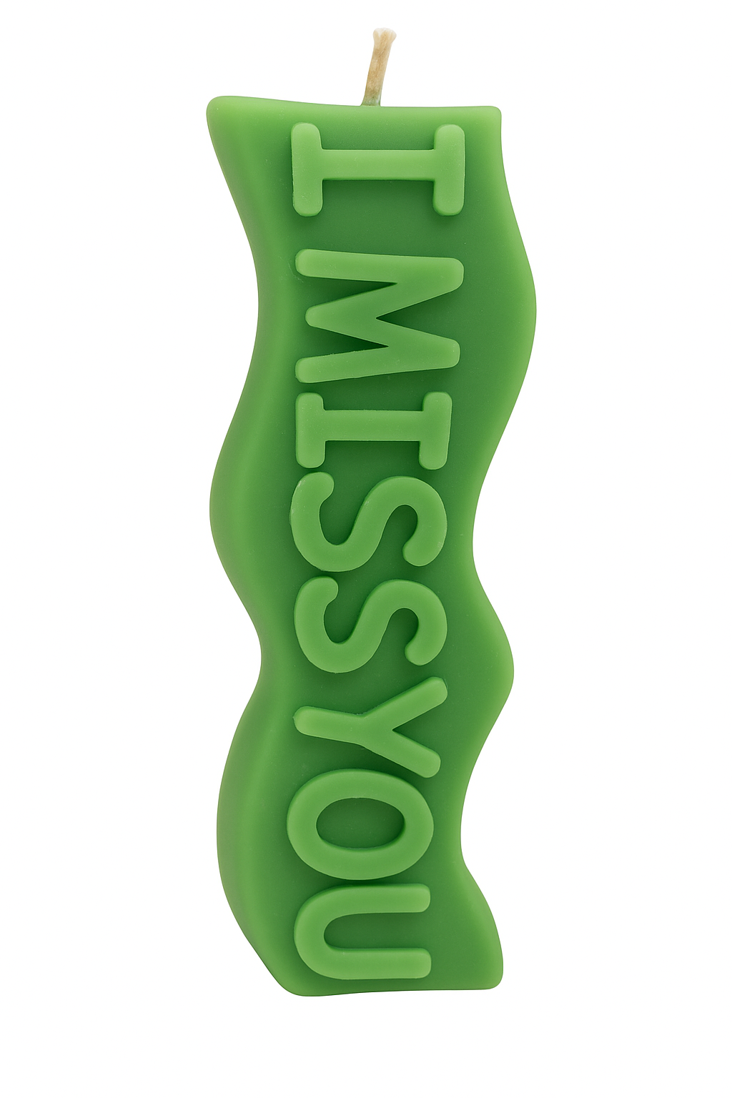 Green I Miss You Candle with calming eucalyptus scent for reflection and remembrance