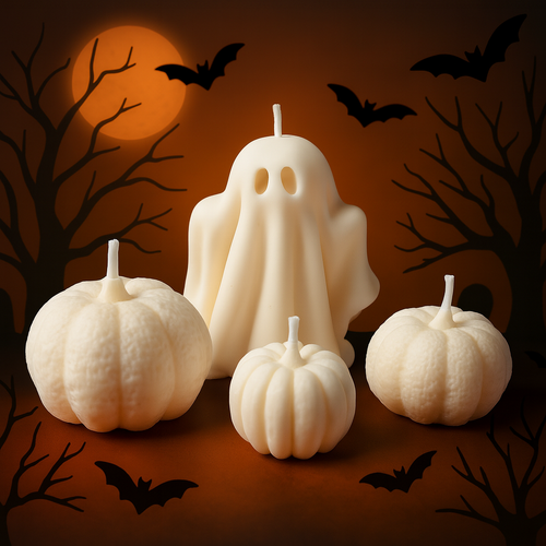 4pc Set Ghost with 3 Pumpkins (small, medium, large)