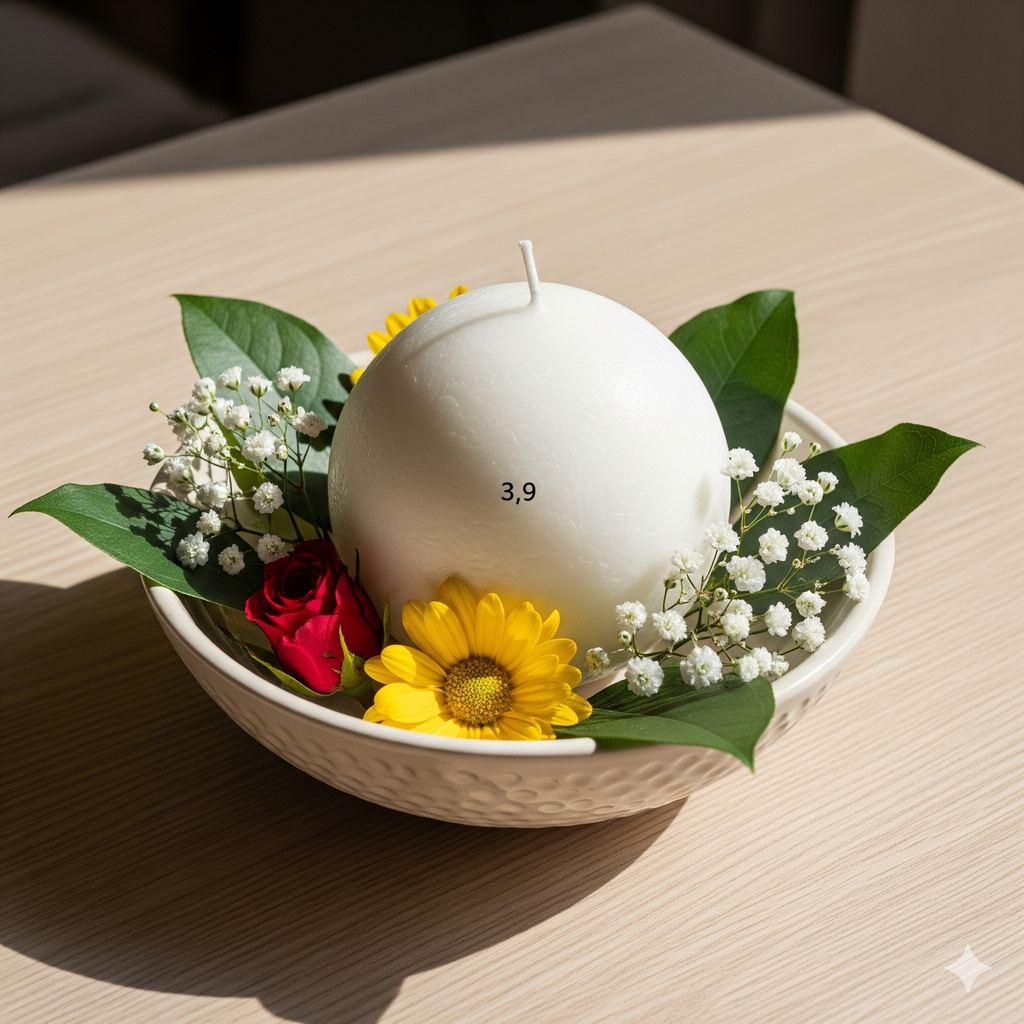 Large Ball Candle 3.9-inch hand-poured premium soy wax sphere in purple, white, or green with various scents for luxury ambiance