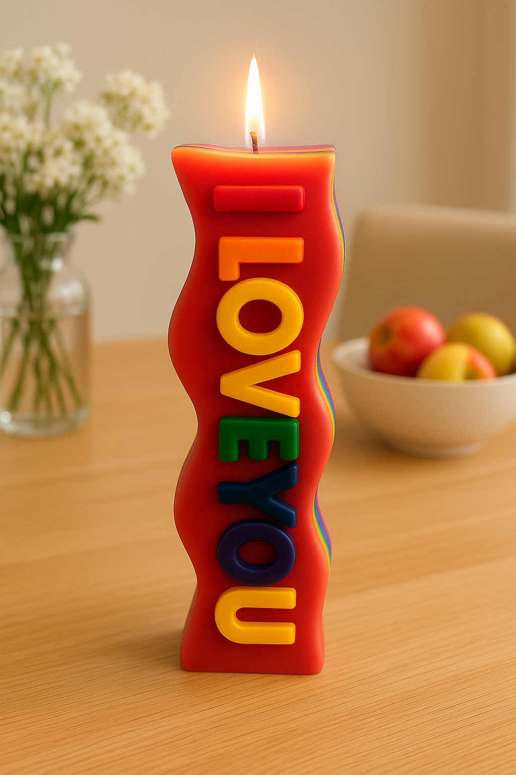 🌈 Rainbow Wavy Candle – Colorful & Uplifting