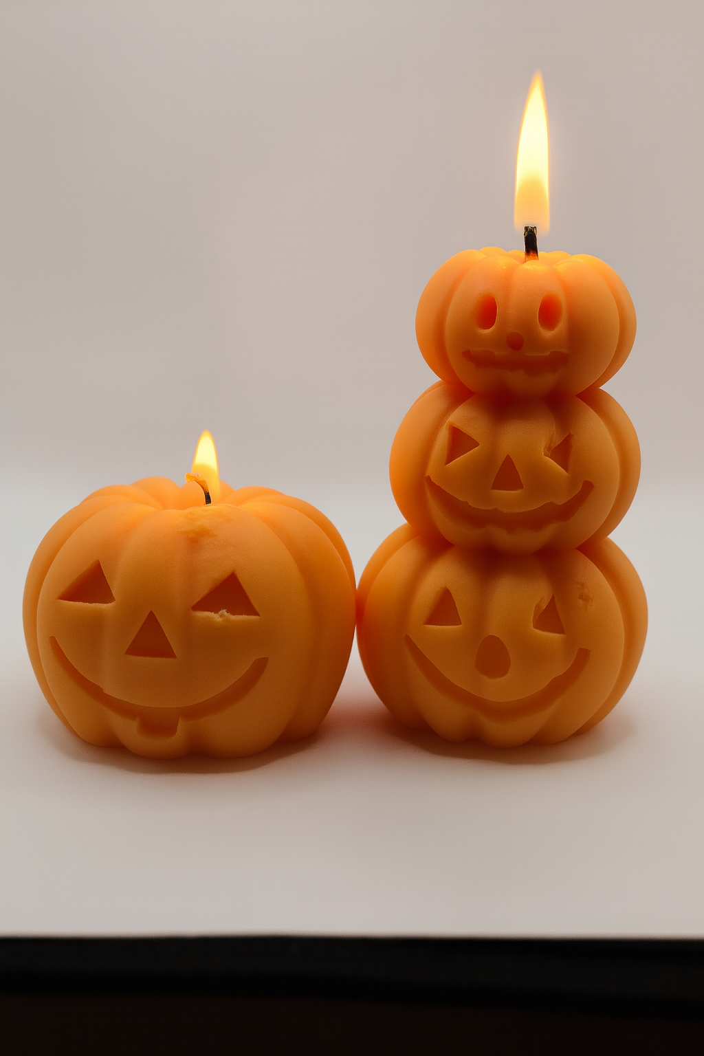 2 pc Halloween Pumpkin Candle Set – 3D Stackable & Single Pumpkin