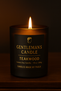 Sleek matte black jar teakwood candle with warm, refined woodsy scent for sophisticated living spaces