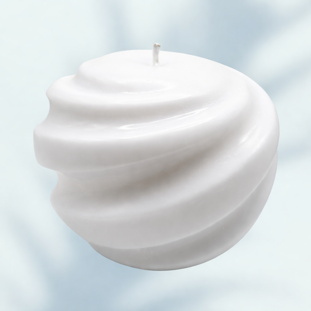 White Swirl Candle with elegant white swirl design, hand-poured soy wax, and long-lasting burn