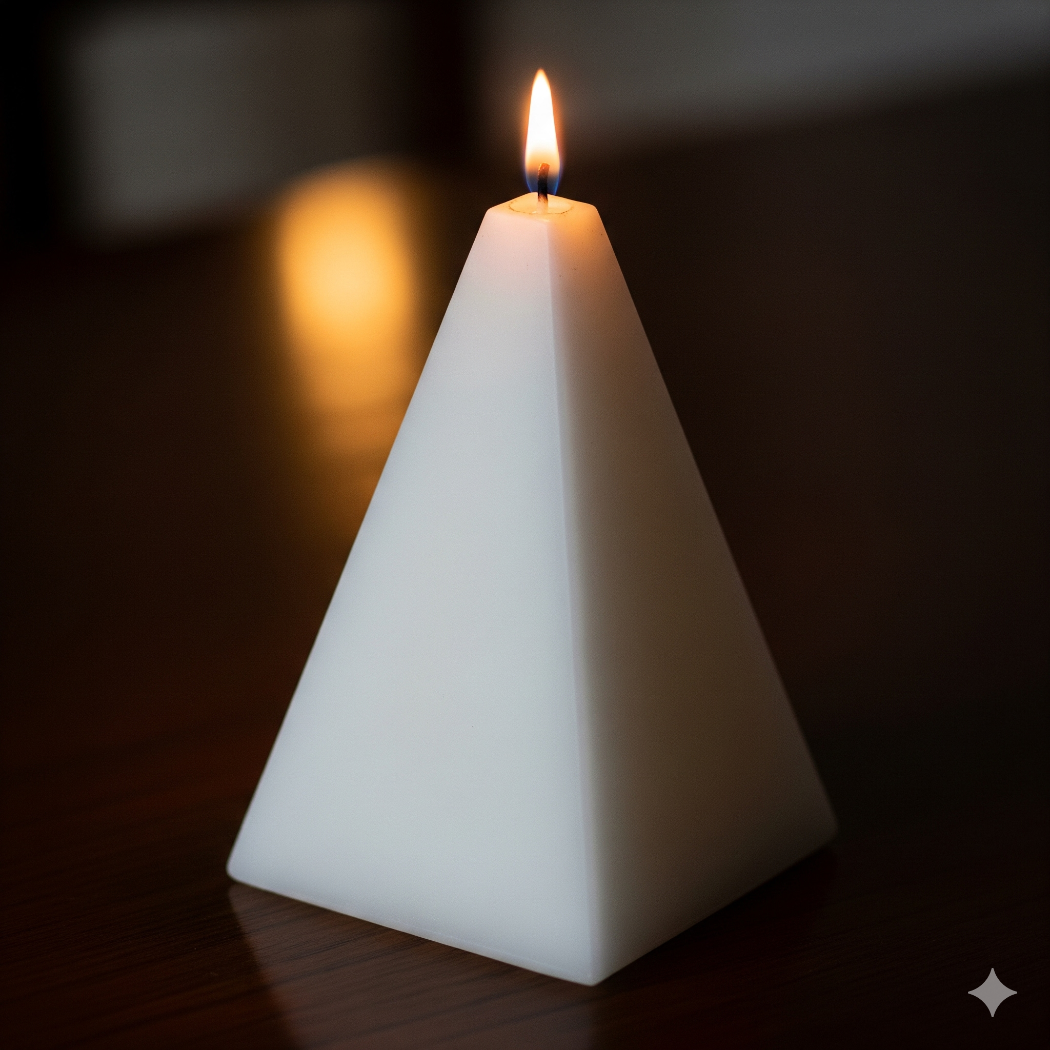 Hand-poured pyramid candle in purple, white, and green soy wax for meditation and aromatherapy