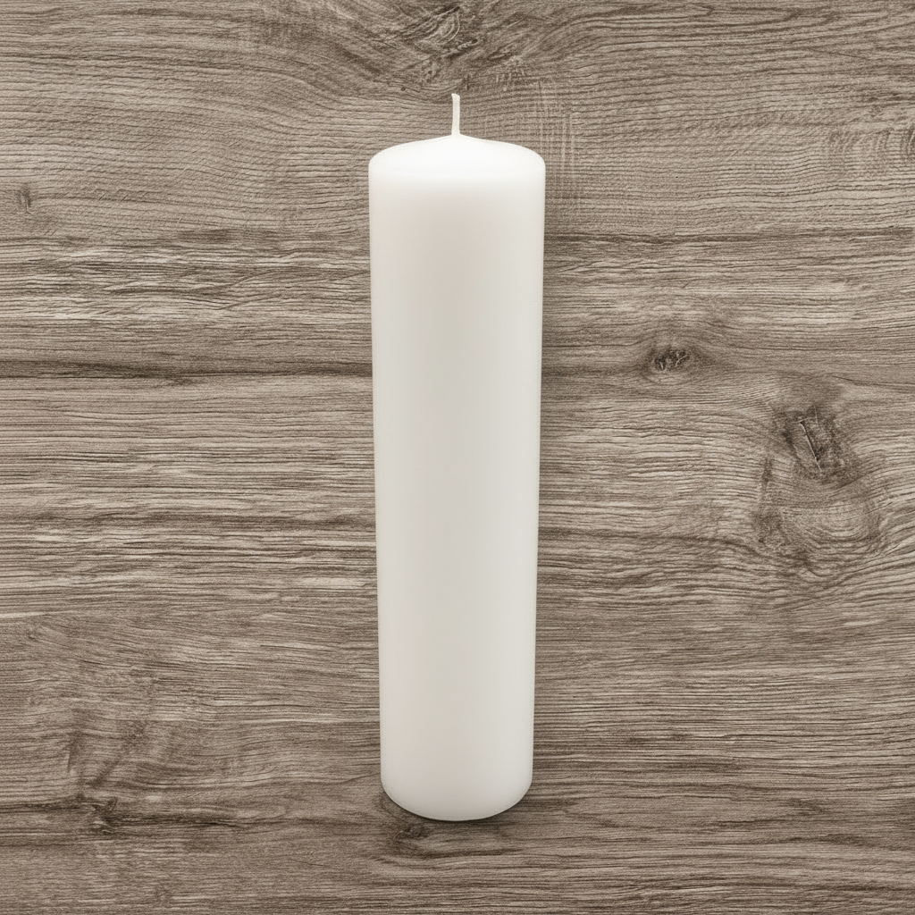 Elegant premium soy wax pillar candle in calming purple, white, and green with lavender, rose, lemon, or unscented options