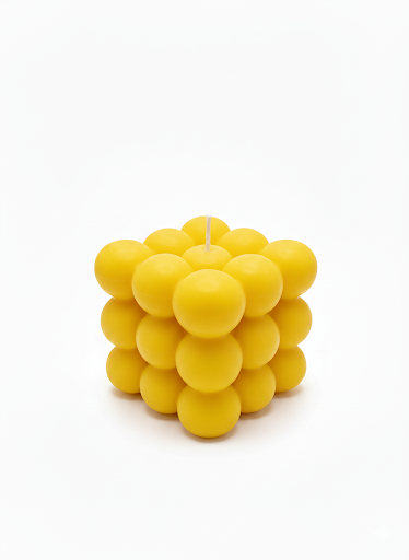 Yellow Bubble Cube Candle with modern geometric bubble design and vibrant yellow color