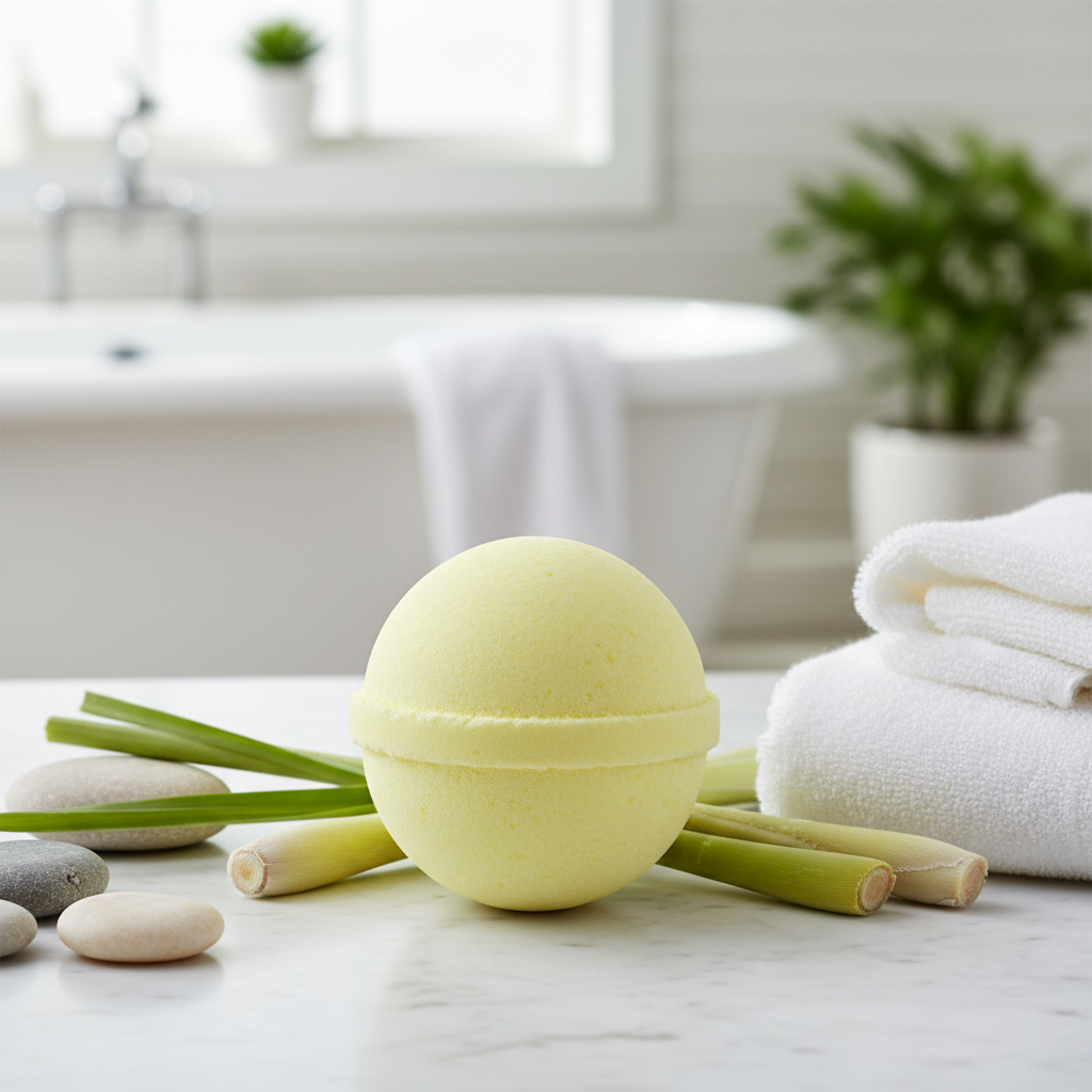 Lemongrass Bath Bomb with citrus-herbal scent and soothing fizz for refreshing spa bath experience